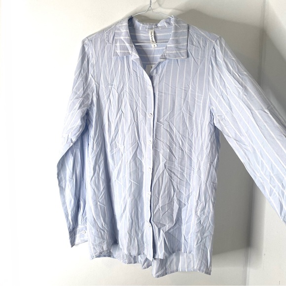 Mia & Tess Blue White Stripe Button Blouse NWT - Picture 2 of 7